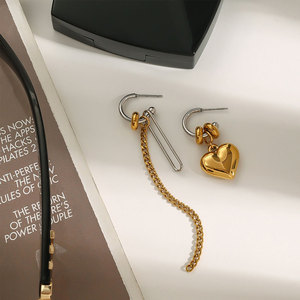 Pendientes al por mayor, asimétricos, de acero inoxidable 316L, chapados en oro de 14k y 18k, joyería fina, pendientes de cadena colgantes de moda para mujer - Product Image 4