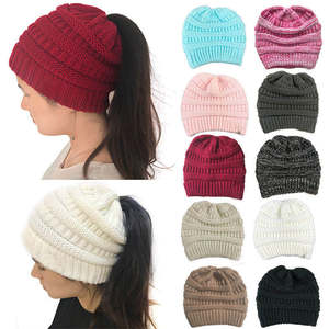 Gorro con cola de <span class=keywords><strong>caballo</strong></span> para mujer, gorro con cola de <span class=keywords><strong>caballo</strong></span>, tejido con Cable <span class=keywords><strong>el</strong></span>ástico suave, moño alto desordenado - Product Image 1