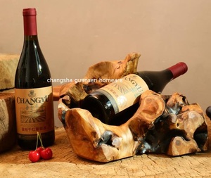 Doğal sedir kök ahşap 3-Bottles rustik ahşap şarap rafı ile toptan sayaç üst şarap rafı - Product Image 4