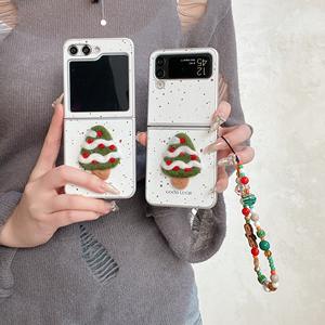 شجرة عيد الميلاد ثلاثية الأبعاد لسامسونج جالاكسي Zflip 6 مع سوار المعصم غطاء جلدي واقي الوجه لـ OPPO شاومي هاواوي - Product Image 2