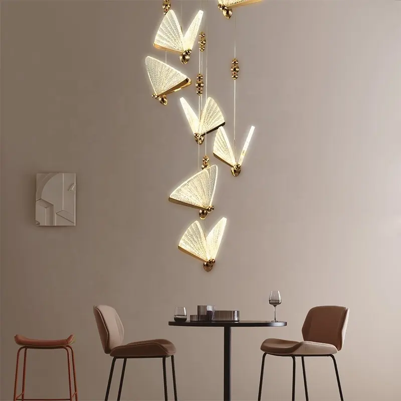 Lange Hoofdeinde Trap Creatieve Mall Woonkamer Lampen Home Decor Crystal Hanger Vlinder Opknoping Licht