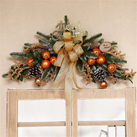 Guirlande de Noël en corne de cerf faite à la main, couleur café, avec lumières, pour porte extérieure, ornement suspendu, nœud, vente en gros d'usine JIAXUN
