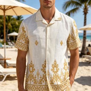 Camisa de lino y algodón para hombre Bottom Down, camisa informal a cuadros, camisa de diseño personalizada de verano, camisa informal de manga corta para hombre - Product Image 6