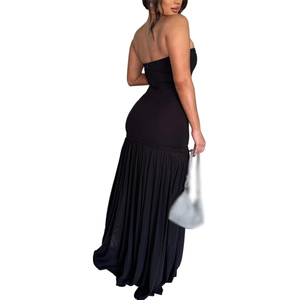 Robe de soirée sexy dos nu, avec empiècements en maille transparente, couleur unie, sans bretelles, pour femmes, tendance - Product Image 4