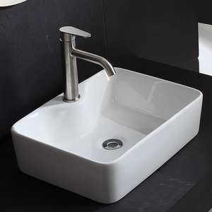 <span class=keywords><strong>Lavabo</strong></span> de comptoir en céramique blanche moderne, évier à un trou, design rectangulaire lisse, facile à nettoyer pour salle de bain, hôtel - Product Image 4
