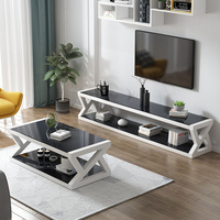 Table basse noire simple de salon en verre trempé en métal et ensembles de support de TV durables