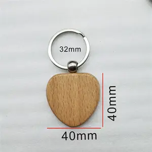 Gantungan kunci kayu untuk ukiran Laser bulat/HATI/persegi/bentuk persegi panjang gantungan kunci kayu cetak Logo kustom kerajinan seni DIY kosong