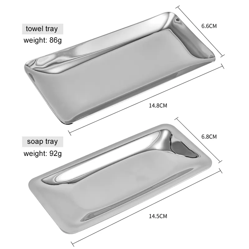 Rak Handuk Kamar Mandi, Rak Penyimpanan Perhiasan Stainless Steel, Nampan Sabun Hotel Persegi Panjang