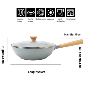 Wok Antiaderente Ecologico Sostenibile Design Coreano in Lega di Alluminio <span class=keywords><strong>28cm</strong></span> Padella con Coperchio in Vetro Capacità 3-4L per Piano a Induzione - Product Image 6
