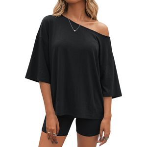 Fisoew Ensemble de détente pour femme, t-shirt oversize et short de motard, tenue assortie respirante pour l'été - Product Image 1