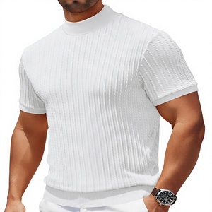 Pull à col roulé en tricot côtelé pour homme, manches courtes, col tricoté, hiver, décontracté - Product Image 4