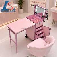 Bureau de manucure multifonctionnel moderne sur roulettes, étui de rangement pour cosmétiques et maquillage, poste de travail portable pour salon de manucure sur roulettes