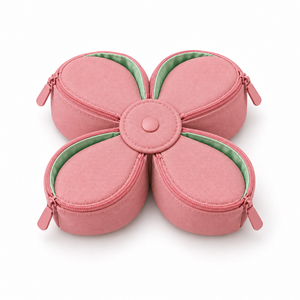 Pochette de toilette pour femmes en forme de pétale, pliable, quatre poches, fermeture à pression, rose bonbon, logo personnalisé - Product Image 3