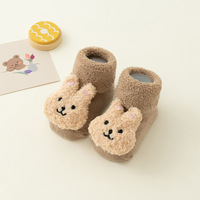 Chaussettes antidérapantes pour nouveau-né, en coton, doublées de polaire, chaudes, pour nourrissons et tout-petits, automne-hiver, intérieur