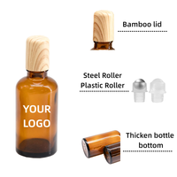Flacon roll-on en verre ambré écologique de 5 ml, 10 ml, 15 ml, 20 ml, 30 ml, 50 ml avec couvercle en bois, vide, pour huiles essentielles