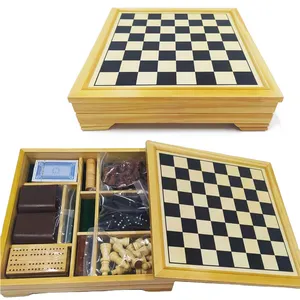 7 In 1 Schaken, Backgammon, Dammen Set Houten Bordspellen Met Poker, Dominostenen, Dobbelstenen