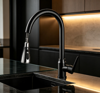 Robinet de cuisine HONGDEC noir mat extractible, mitigeur eau chaude et froide à poignée unique, 3 modes de pulvérisation, robinet d'évier rotatif pour cuisine