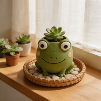 Pot de fleurs en résine personnalisé en forme de grenouille de dessin animé mignon, micro-paysage pour balcon et jardin domestique