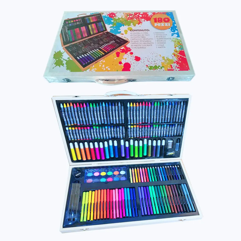 Art Set 180 pezzi Deluxe Art Set in custodia in legno pittura Set da disegno Kit d'arte professionale