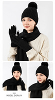 Conjunto de Gorro de Invierno con Forro Polar, Bufanda y Guantes Táctiles para Mujer, Gorro con Pompón, Conjunto de Regalo Empresarial