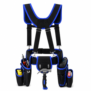 Ceinture porte-outils ergonomique avec harnais d'épaule et sangles rembourrées, garniture bleue, organisateur d'outils, ceinture de taille pour entrepreneurs - Product Image 1