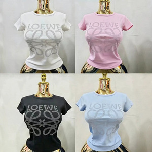 Nouveau T-shirt pour femme à manches courtes, style doux, en coton et élasthanne, imprimé dessin animé, col rond, vente en gros, été 2026 - Product Image 1