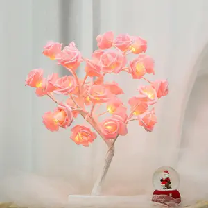 Bonsái-luz de decoración para habitación, ornamento blanco cálido, 32 LED, árbol, rosa, lámpara de mesa