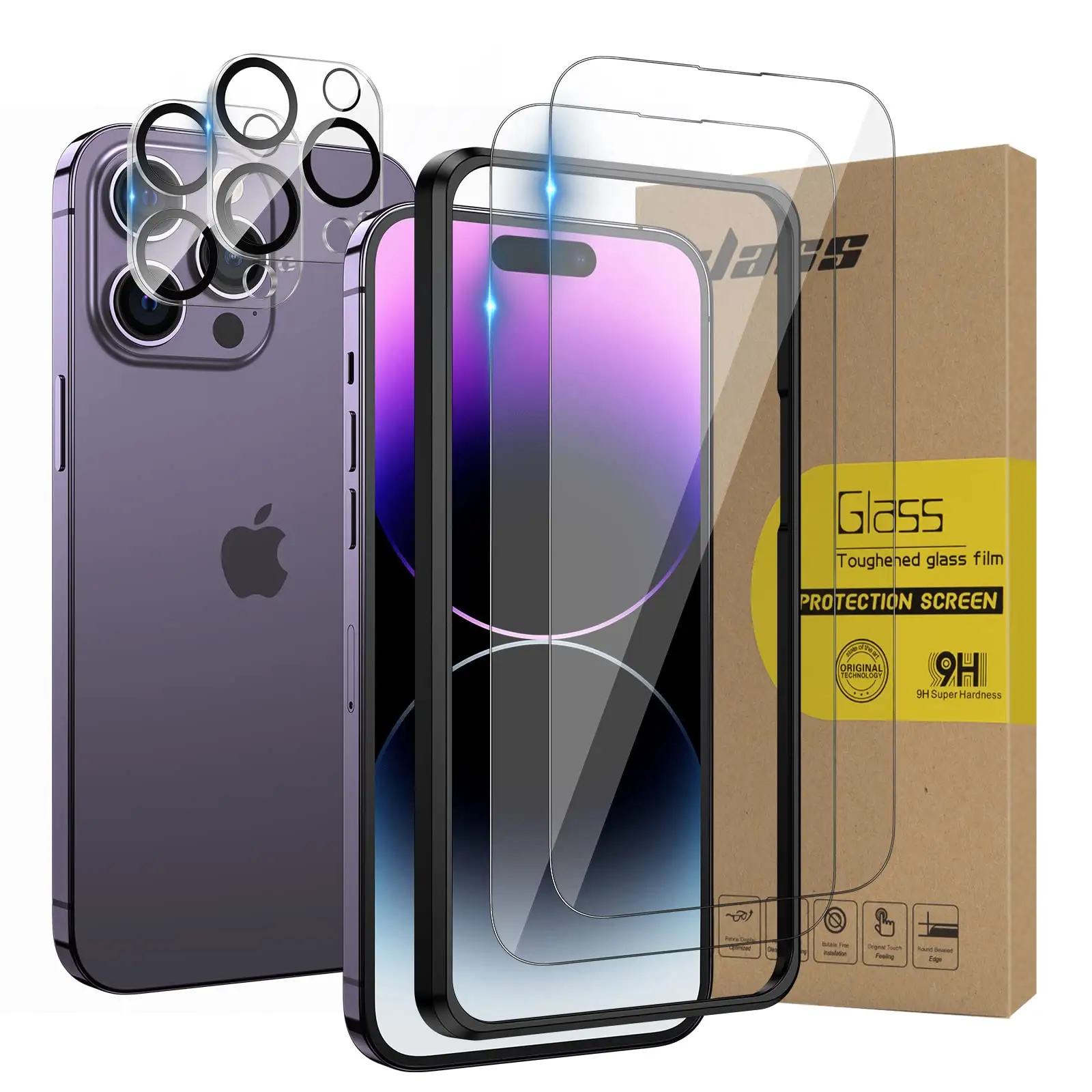 2 Pack HD Clear Tempered Glass Screen Protector Camera Lens Protector For Iphone 14 Pro Accessories With Easy Installation Kit