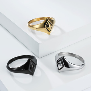 Minimalist, niche, high-end diamond-shaped <b>titanium</b> steel <b>ring</b> for men and women; geometric design; cool unisex style. - Product Image 1