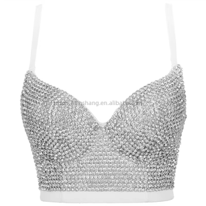 Débardeur Camisole Perlé pour Femme, Vêtement d'extérieur Transparent avec Détails Strass, Haut Corset Dos Nu Tendance - Product Image 2