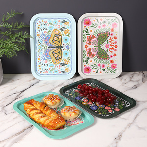 ถาดเหล็กพิมพ์ลายผีเสื้อ 2322A-SJ ถาดเก็บของทรงสี่เหลี่ยมสำหรับเสิร์ฟขนมเค้กผลไม้ของว่าง - Product Image 2