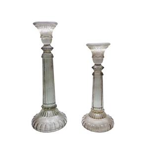 손으로 불어 유리 테이퍼 캔들 홀더 세트 2 골동품 프레스 유리 촛대 유리 가정 장식 - Product Image 2