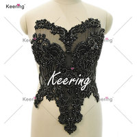 WDP-295 Applique de mode en strass de cristal à coudre, patch de dentelle bijou pour corsage, robe de mariée à col en V pour robes de mariage