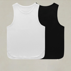 Camiseta sin mangas básica minimalista 100% algodón puro para <span class=keywords><strong>hombre</strong></span>, con dobladillo curvo, transpirable, en negro y <span class=keywords><strong>blanco</strong></span>, de punto, informal, para verano. - Product Image 2