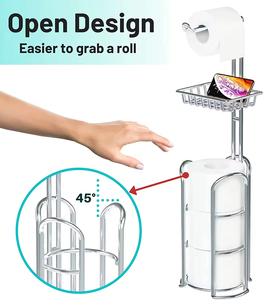 Porte-<span class=keywords><strong>papier</strong></span> hygiénique en métal sur pied avec réserve et distributeur pour 4 méga rouleaux et étagère pour téléphone portable - Product Image 5