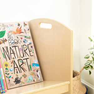 Montessori inspirasi rak buku perpustakaan 2-rak keranjang bergulir kayu dengan roda rak buku anak-anak keranjang penyimpanan buku anak-anak - Product Image 4