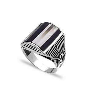 Onyx Stone Triangle Cut Gemstone Ottoman Design Authentic <b>Men</b> <b>Ring</b> Wholesale Handmade 925 Sterling Silver - Product Image 2