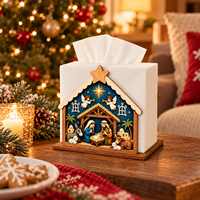 Décoration de table de Noël Pafu, décoration de la maison, scène de la Nativité religieuse, porte-mouchoirs en papier, porte-serviettes en bois de Noël