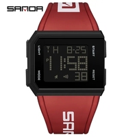 Sanda 9003 double affichage veilleuse montre 3ATM étanche hommes numérique main sports et loisirs carré bracelet en Silicone