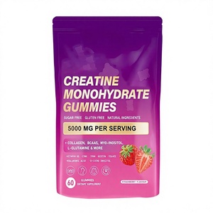 Gummies de Créatine Monohydrate 5000mg <span class=keywords><strong>Sans</strong></span> <span class=keywords><strong>Sucre</strong></span> avec Collagène <span class=keywords><strong>BCAA</strong></span> Pré-Entraînement Énergie Soutien Musculaire Saveur Fraise 60 Unités - Product Image 1