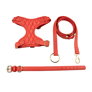 Set kerah dan tali kulit Pu untuk anjing, Set kerah dan tali kulit sapi asli <span class=keywords><strong>Harness</strong></span> hewan peliharaan kualitas tinggi tahan air - Product Image 4
