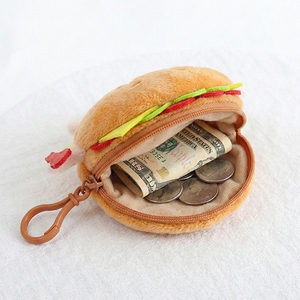 Porte-monnaie en peluche porte-clés 3D Hamburger Frites Kawaii Mini sac <span class=keywords><strong>de</strong></span> rangement féminin Porte-carte d'identité Cadeau <span class=keywords><strong>de</strong></span> vacances Vente en gros pour filles - Product Image 3