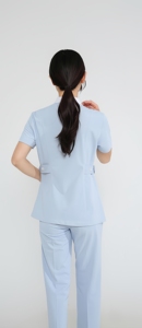 Uniforme d'infirmière bleu clair à manches courtes pour les rondes en salle d'hôpital, centre de maternité, clinique, réception - Product Image 4