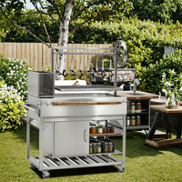 Chariot de restaurant en acier inoxydable thermolaqué, pliable, pour camping et extérieur, avec rôtissoire à agneau au charbon de bois, modèle Parrilla Santa Grill