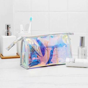 Sac cosmétique transparent avec logo imprimé personnalisé, sac de rangement pour maquillage en PVC holographique imperméable - Product Image 5