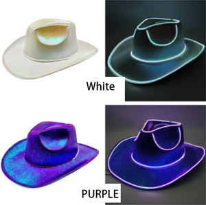 Led <span class=keywords><strong>Hat</strong></span> Party Senior Unieke Hoed Met Verlichting Kleurrijke Holografische Voor Vrouwen Groothandel Custom Logo Goedkope Pet <span class=keywords><strong>Cowboy</strong></span> Hoed - Product Image 3