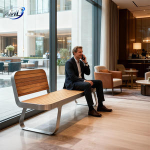 Modern Stainless Steel & <b>Wood</b> Frame Customizable Durable Outdoor Waterproof <b>Bench</b> Chair for Park Mall & Hospital Use - Product Image 2