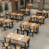 Ensemble table et chaises de salle à manger commerciales en bois massif, design américain style industriel, non pliable, pour restaurant, cantine, hot pot, desserts