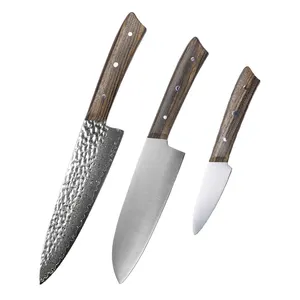 Juegos de cuchillos Para đầu bếp sắc nét gọt Santoku dao nhà bếp Damascus đầu bếp dao thiết lập với tay cầm bằng gỗ