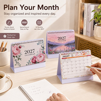 Calendrier de bureau 2027, spirale, planificateur mensuel sur pied, 12 mois, 8 designs esthétiques, aquarelle, cadeau pour le bureau et la maison